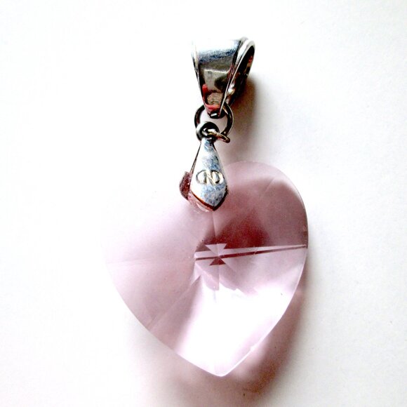 Caroline Neron Large Pink Crystal Heart Pendant Silver Tone - Picture 12 of 14